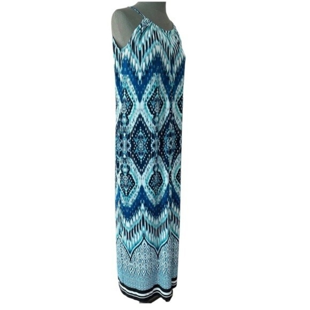 Enfocus Studio Women Maxi Dress 6 Emerald Print Blue Green White Boho Sleeveless - Picture 10 of 13
